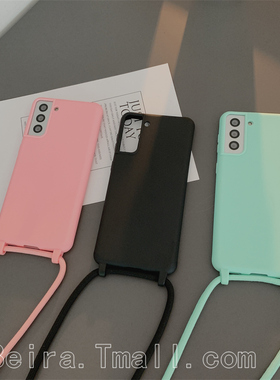 S23斜跨挂绳S24ultra手机壳适用三星S20FE硅胶软壳保护套S25+纯色简约10Plus网红斜背肩带note20一体挂钩绳