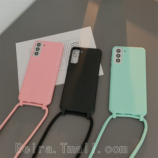 S23斜跨挂绳S24ultra手机壳适用三星S20FE硅胶软壳保护套S25+纯色简约10Plus网红斜背肩带note20一体挂钩绳