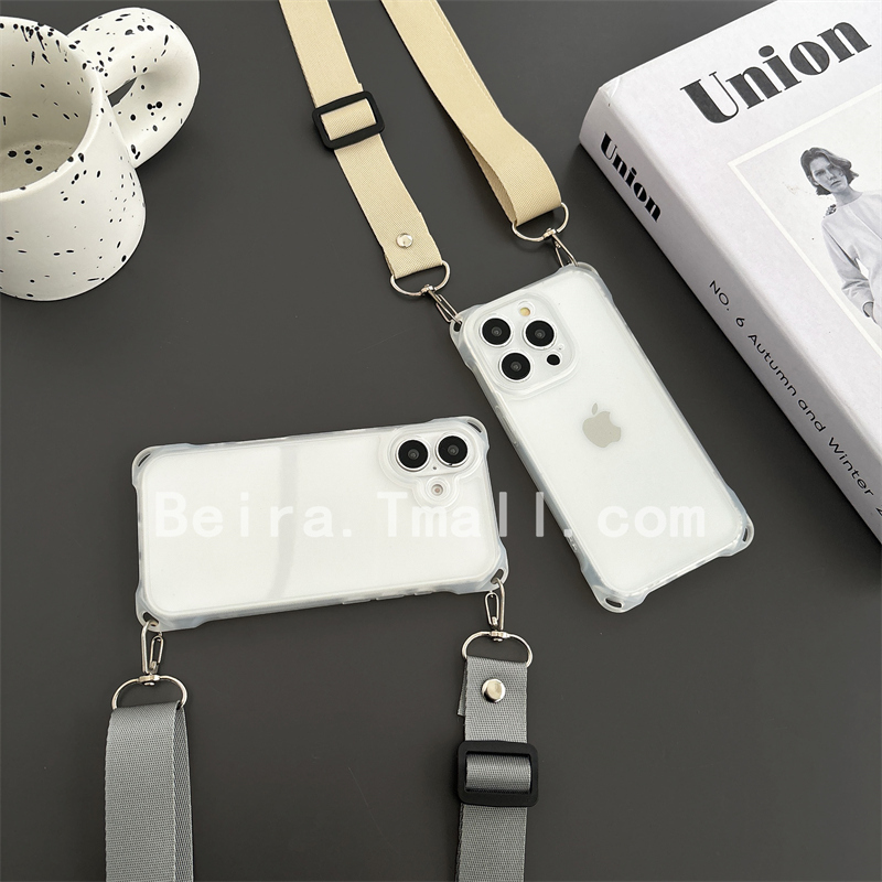 四角开孔斜跨挂绳手机软壳