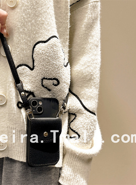 黑色斜跨卡包手机壳适用红米K70长挂绳Redmi K60e保护套k50电竞版硅胶K40Gaming可背K30至尊插卡note13pro+软