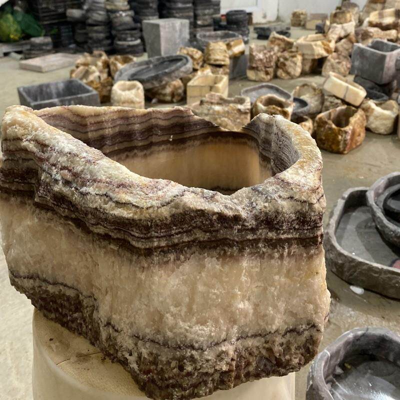 紫云石头打磨制作天然造型石头花盆多肉盆兰花盆桩子花盆鱼缸园艺