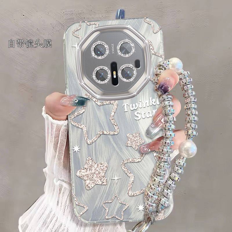适用于华为mate70rs非凡大师手机壳新款创意羽纱星星个性女款带手链60rs镜头全包硅胶保护套防摔高级感时尚潮
