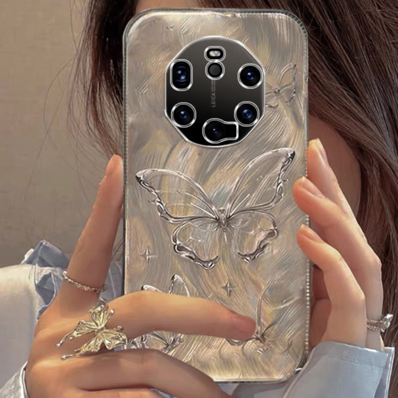 适用华为mate40rs保时捷手机壳奢华时尚女款烫银蝴蝶60rs非凡大师保护套镜头全包防摔创意高级感硅胶软壳超薄