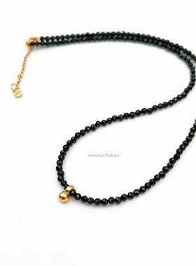 法国小众设计天然黑色尖晶石小金球项链纯银镀18k金锁骨链优雅ins