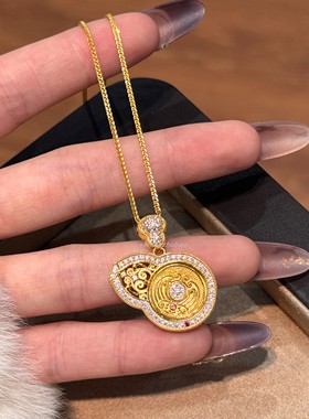 新中式复古国风925纯银气质时尚可旋转大小镶钻镂空雕花葫芦项链