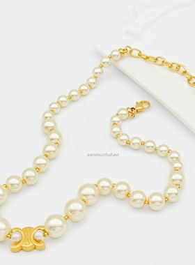 黄铜法式复古高级感凯旋门珍珠间金珠项链气质轻奢风设计感优雅