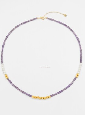 夏季多巴胺沙滩风气质法式复古风925纯银紫水晶猫眼天然珍珠项链