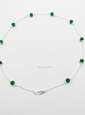 新中式天然绿玉髓珍珠项链满天星纯银镀金珠珠双扣头高级感锁骨链