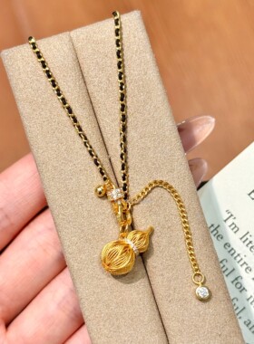 新中式高级感气质复古轻奢S925纯银转运黑绳葫芦万能项链直播货源