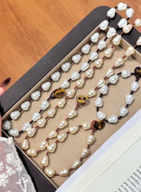 复古度假风编绳葫芦猪鼻子虎眼施华洛国产珍珠项链手链套装设计感