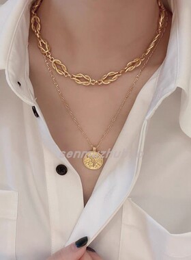 欧美金色粗链绳索结项链朋克个性时尚潮叠搭项链装饰节日礼物