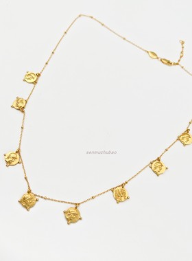 ins小众复古罗马八角钱币毛衣链