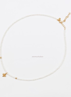 法国小众设计by johan baby白珍珠银镀18k金小十字架吊坠串珠项链