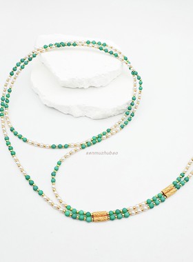 新中式松石珍珠复古毛衣链复古