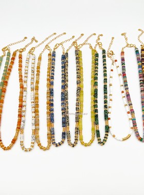 金秋多巴胺纯色飞盘串珠项链女复古轻奢小众锁骨链颈链配饰高级感