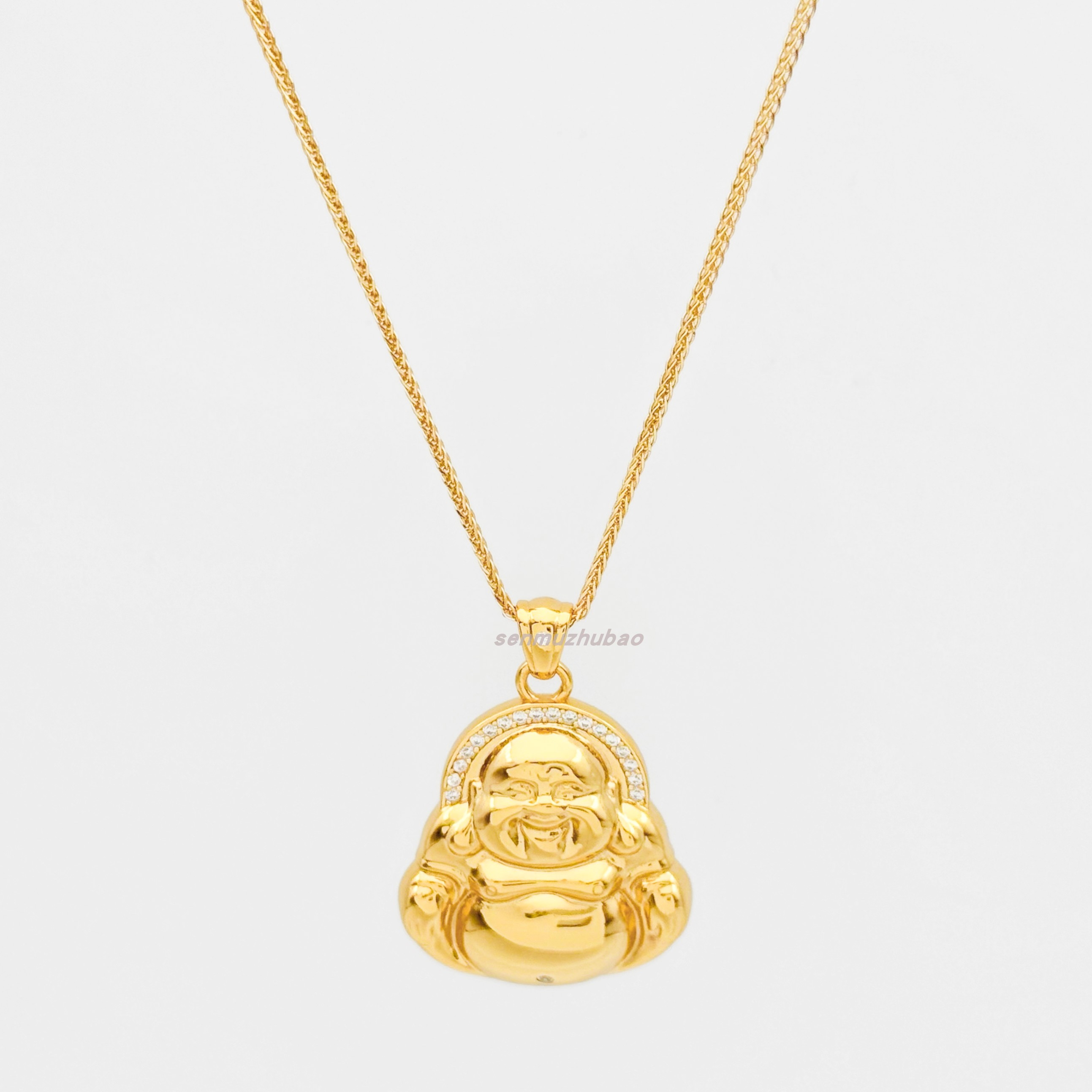 S925纯银新中式复古国潮轻奢高级感笑脸弥勒佛笑佛镶钻肖邦项链