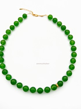 法式优雅复古碧玉色小众设计高级感时尚魅力多巴胺纯银镀金锁骨链