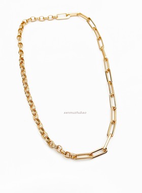 欧美金色不对称连环锁链项链个性复古简约锁骨锁百搭吊坠节日礼物