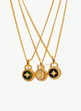 追光六芒星黑玛瑙白贝孔雀石项链