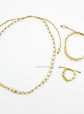 优化白水晶编绳手链项链戒指套装