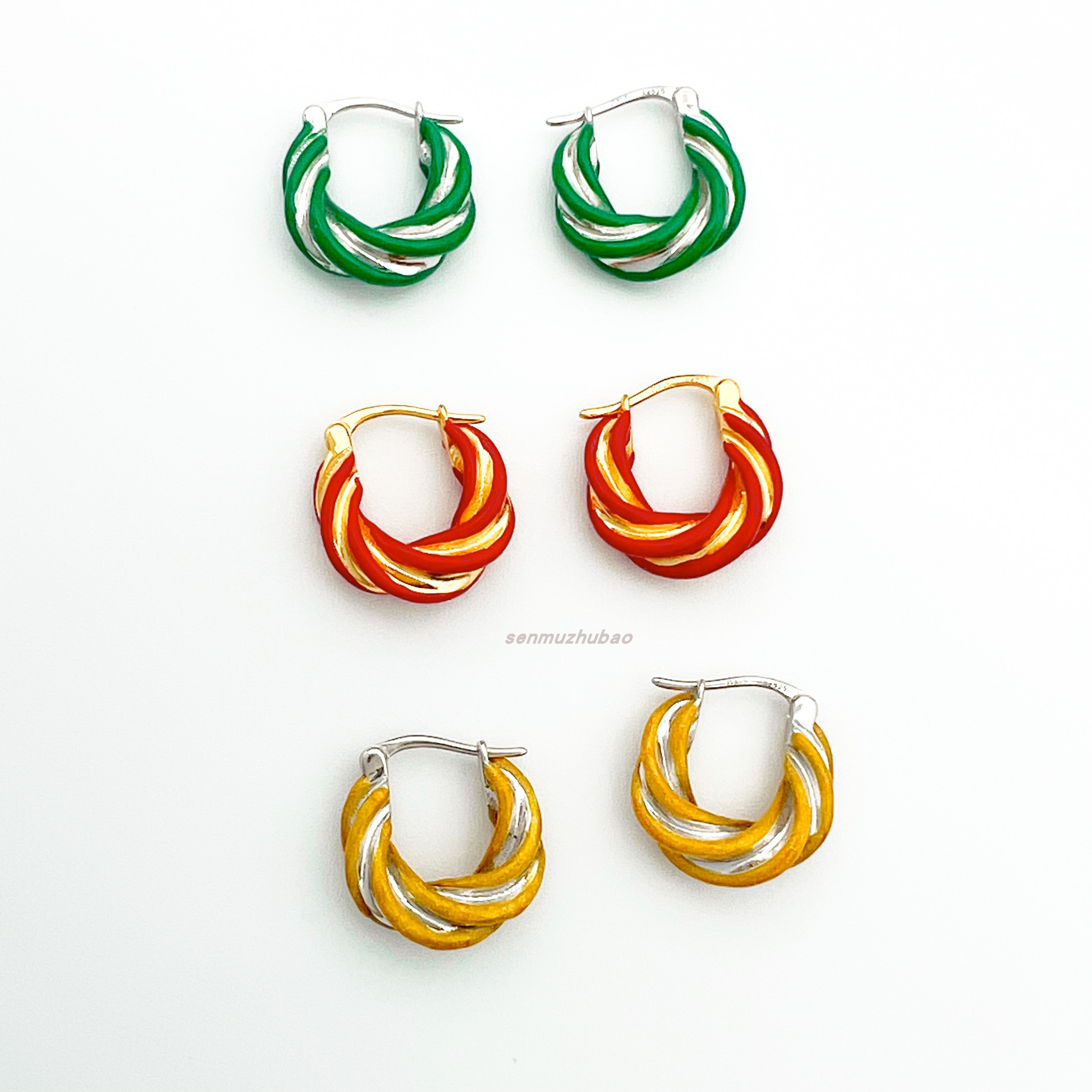 多巴胺彩色欧美bv珐琅扭结螺旋耳环轻奢小众高级设计感滴釉耳饰