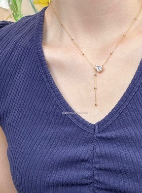 925纯银镀金水滴锆石流苏项链