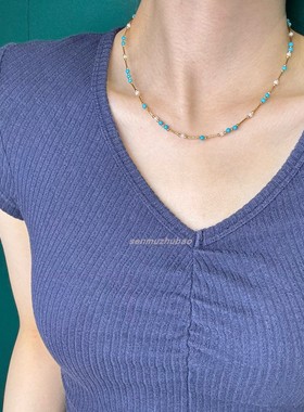 夏日松石珍珠项链ins风拼接项链