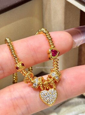 黄铜小红书推荐时尚算盘爱心手链气质小众设计金色复古轻奢手饰