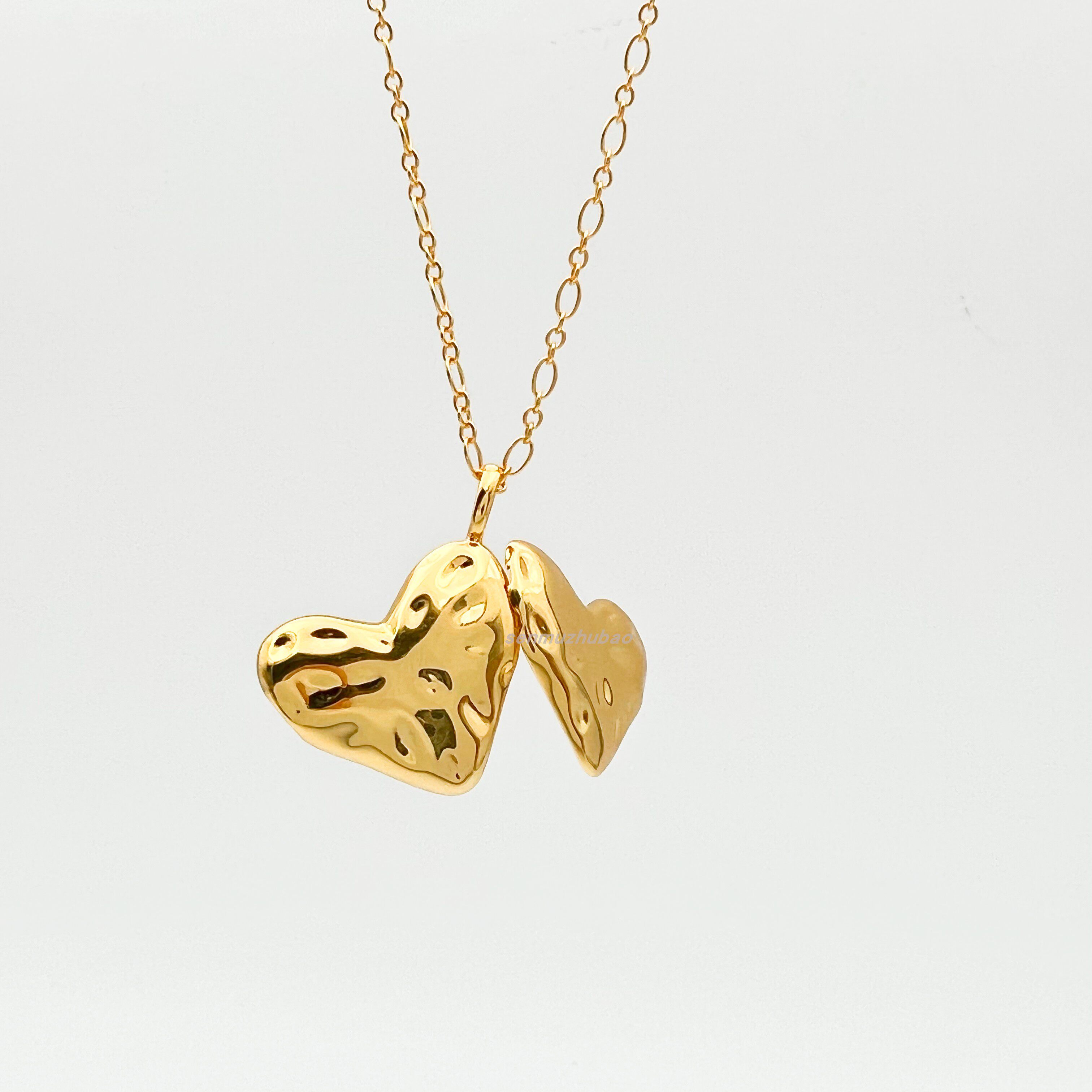 欧美复古心形吊坠盒项链个性轻奢银镀金叠戴锁骨链情人节礼物女