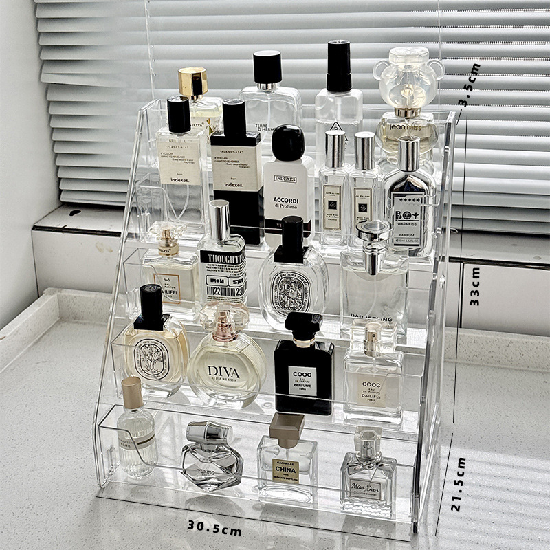 透明轻奢亚克力化妆品阶梯展示架