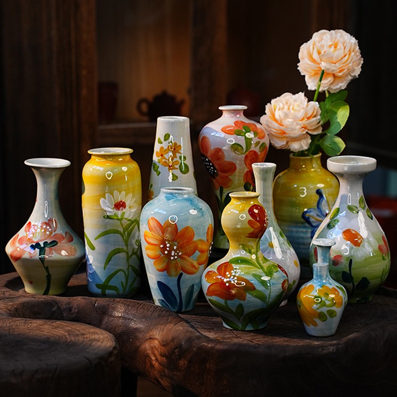 花瓶景德镇陶瓷油画摆件手工瓷器