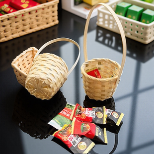 竹条编织手提筐手提编织篮小竹篮礼盒水果包装篮家用摆饰收纳竹筐