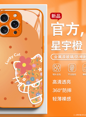 适用苹果17pro手机壳HelloKitty凯蒂猫iPhone16promax星宇橙15花朵14简约ins风13橙色12女款11玻璃xsmax独特8
