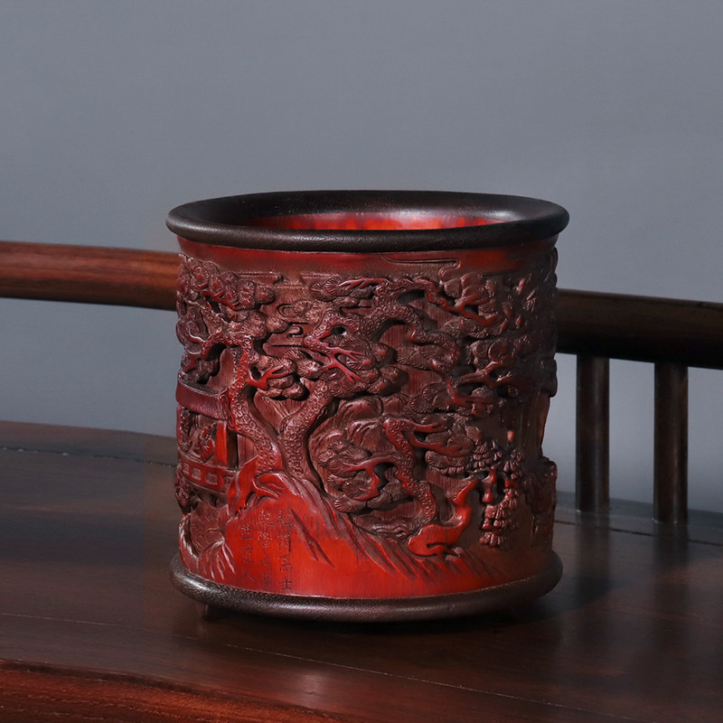 精选老料竹雕竹筒复古工艺办公用礼品创意笔筒文房四宝收纳礼品