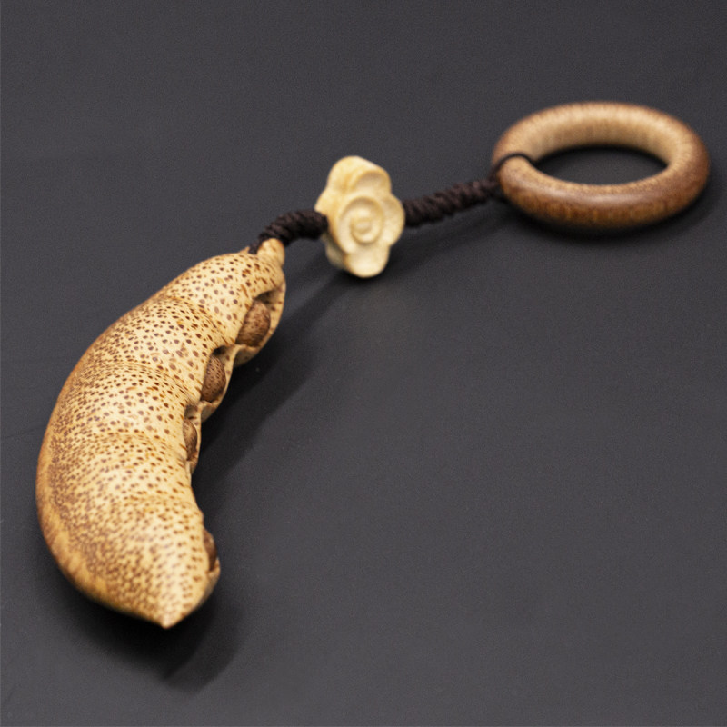 精品纯手工老楠竹根雕刻四季发财豆手件把玩盘玩文玩手把件老竹雕