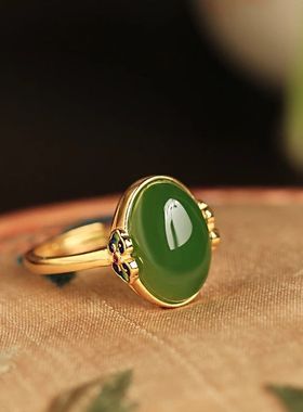 新中式宫廷风碧绿戒指环女士珐琅