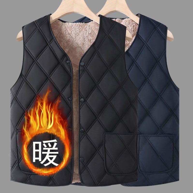 秋冬季羽绒棉马甲新款中老年保暖背心加绒加厚男士爸爸爷爷坎肩