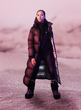 OF THE ESSENCE鹅绒3合1内搭防风连帽马甲羽绒服女极长到脚踝轻