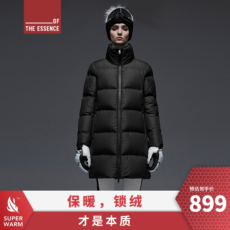 黑色保暖无帽中长款外套羽绒服