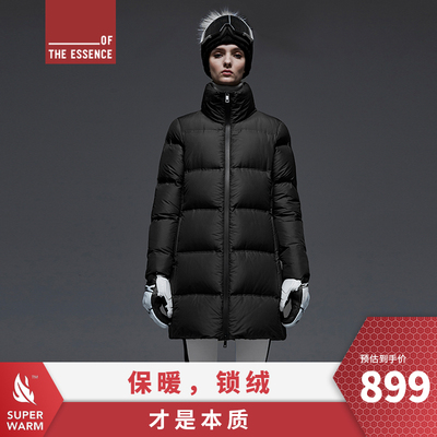 黑色保暖无帽中长款外套羽绒服