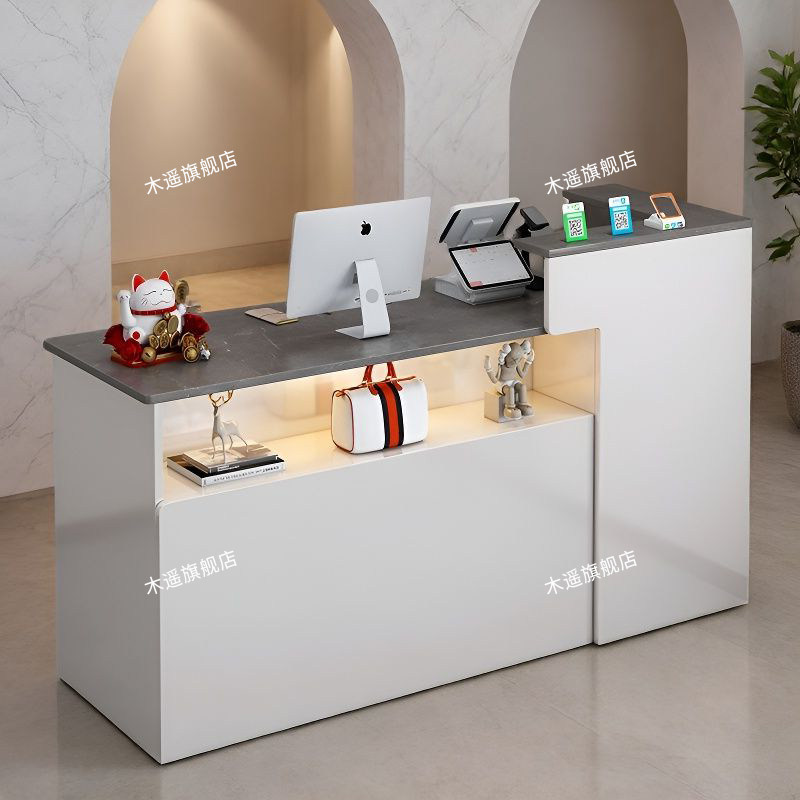 收银柜台店铺小型前台理髲店简约现代商用网红吧台桌服装店收银柜图片
