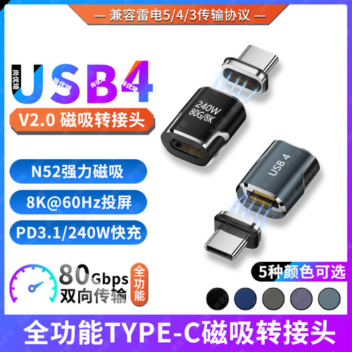 全功能USB4V2.0磁吸TYPE-C转接头