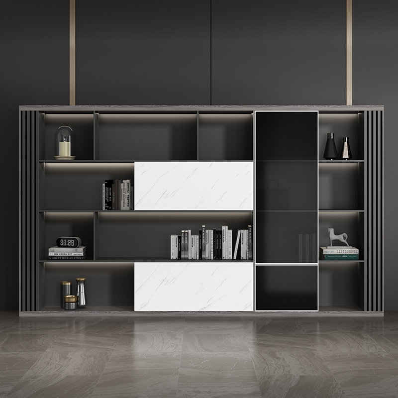 老板办公室轻奢木质档案资料文件柜储藏书柜子经理室格栅背景柜