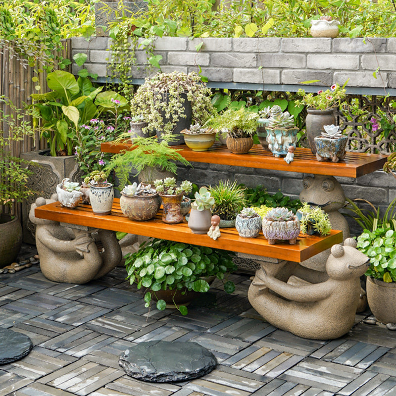 汉韵堂庭院实木花架露台花园布置造景摆件园林院子户外花盆置物架