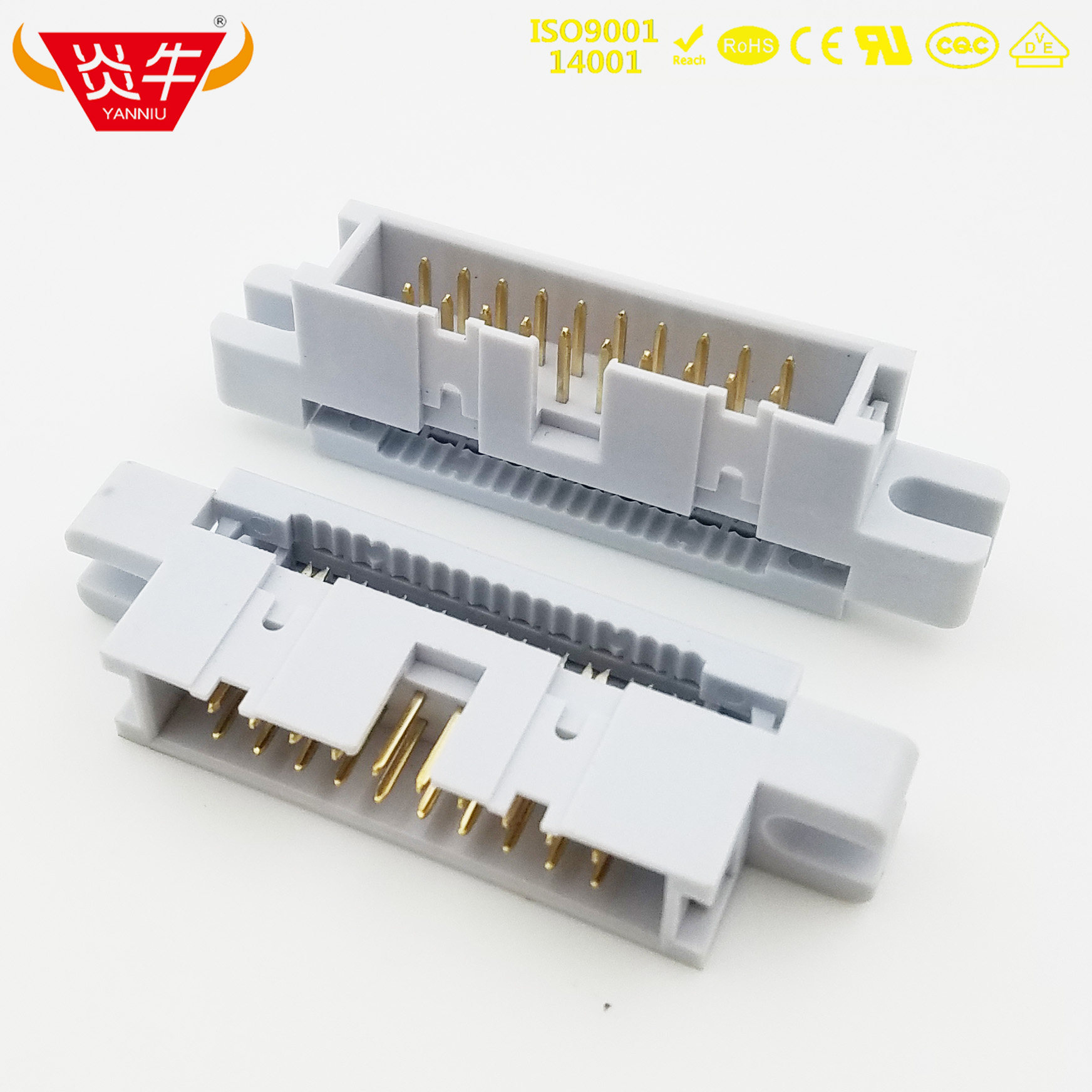 2.54mm镀金20P压线DIDC简易牛角插座DC3压排线配套插头带固定孔位