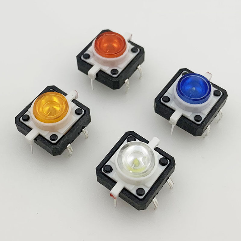 带灯轻触开关12x12x7.3带灯红黄蓝绿白带灯按键12*12*7.3 LED
