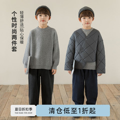 oddtails男童棉服纤绒纱打底针织衫两件套秋冬装2024新款儿童上衣