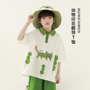 男孩印花上衣潮 oddtails男童polo衫 短袖 T恤森系儿童夏装 2025新款