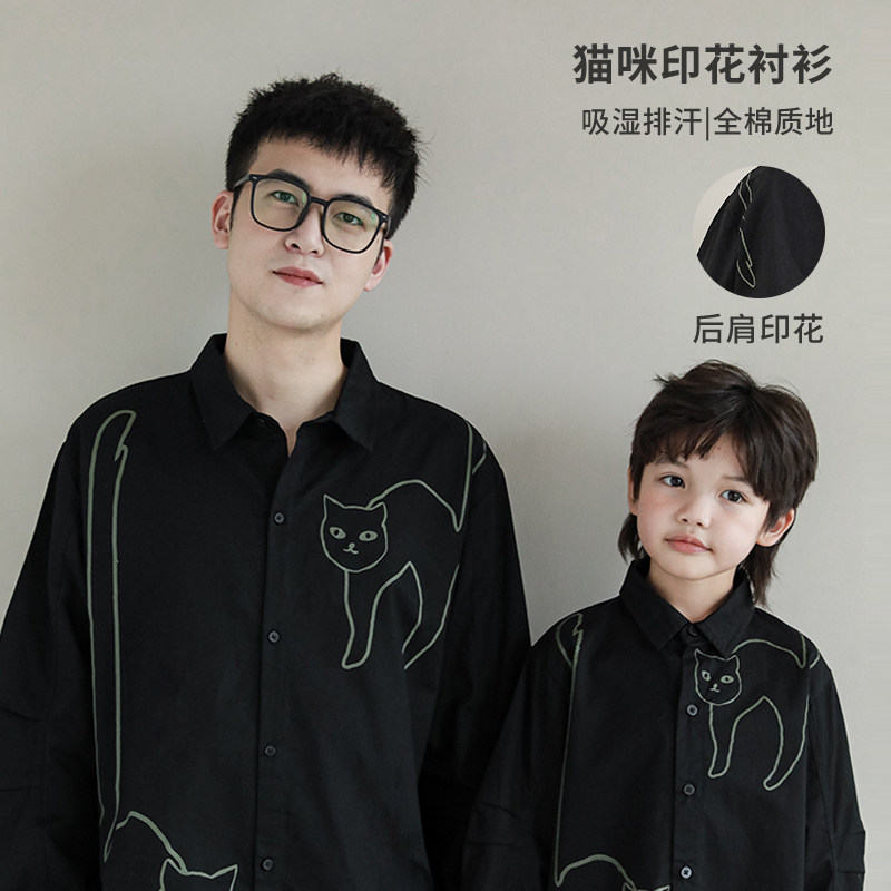 oddtails初秋猫咪印花纯棉衬衫图片