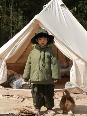 oddtails boy small ears hooded cotton coat 2021 Winter foreign pie warm medium child thick cotton coat